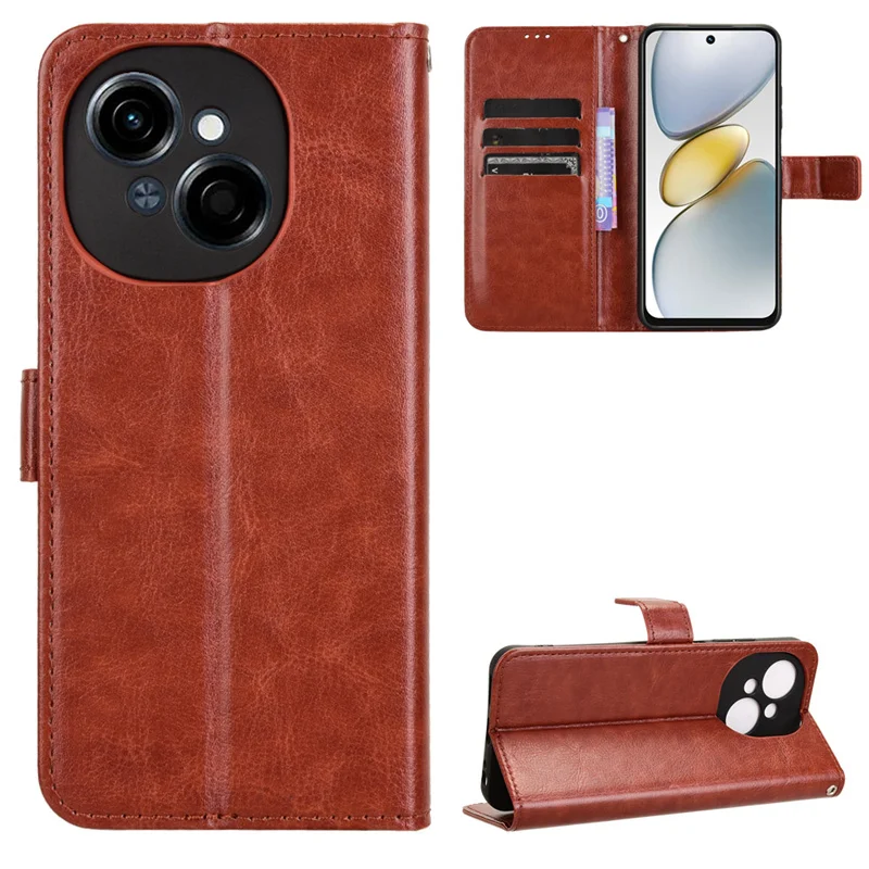Pre Tecno Spark Go 2025 Anti-Fall Leather Puzdet Puzdro bez šmyku s držiteľom stojanu na šnúrku pre Tecno Spark Go 1 peňaženka