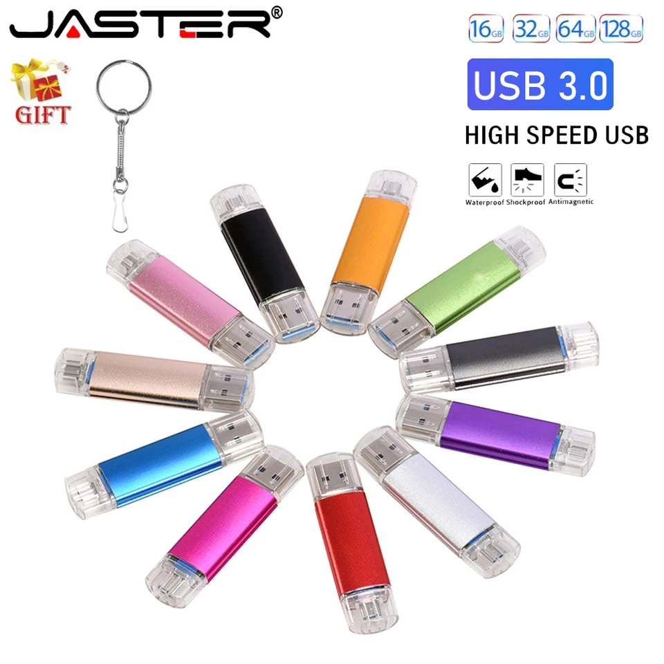 Pre telefón 2 v 1 Per Drive 128 GB 64 GB OTG USB 3,0 Flash Drive 32 GB Key Reťazová pamäťová palica Kreačný darček 16 GB vysokorýchlostný disk U Disk
