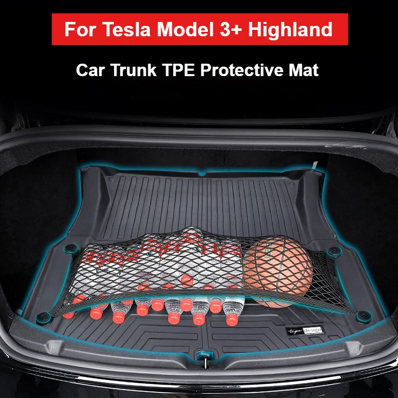 Pre Tesla Model 3+ Highland 2023 2024 Automobil Trunk TPE Ochranná rohož s sieťovou vreckovou vodotesnou ochranou zadných dverí Ochrana podložky Tesla Tesla