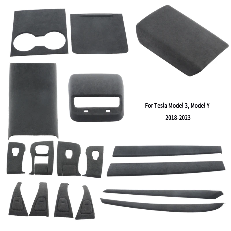 Pre Tesla Model 3, Model Y 2018 2019 2020 2021 2022 2023 Suede Interi Interi Interi Interi Interi Cover Overlay Cover na prístrojovej lakťovej lakťovej lakťovej klietke oceľových kolies.