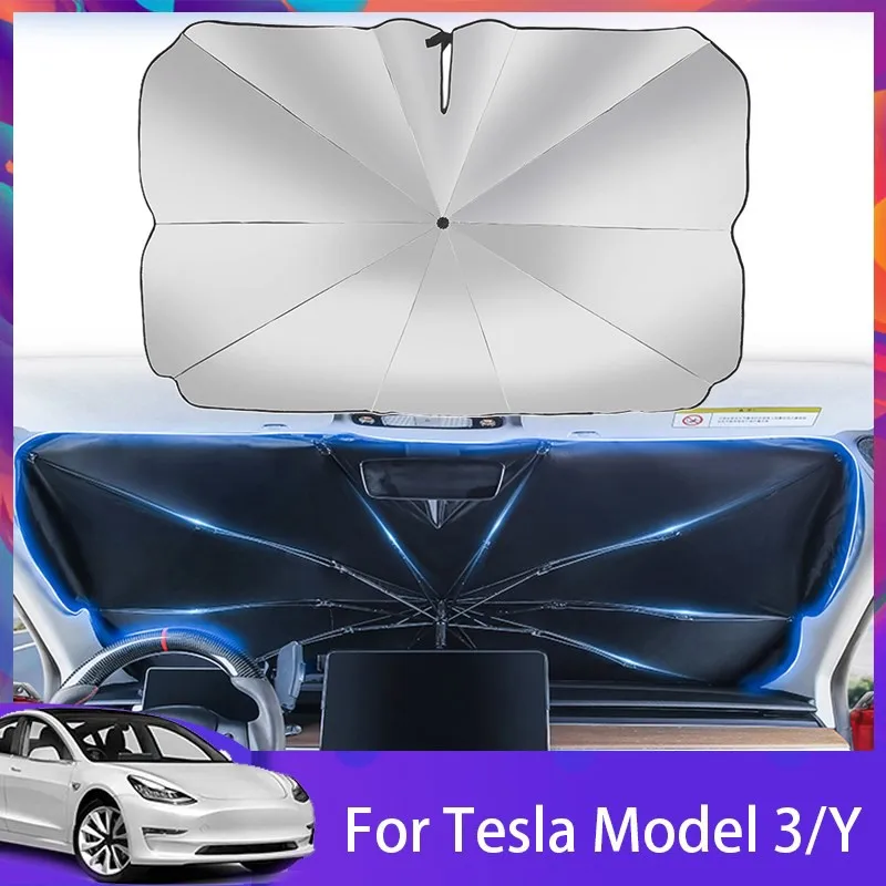Pre Tesla Model 3 Model Y Sun Shade Dáždnik slnečno Sunshade Automatický kryt predného okna pre UV Ray Block & Sun Heat Protection