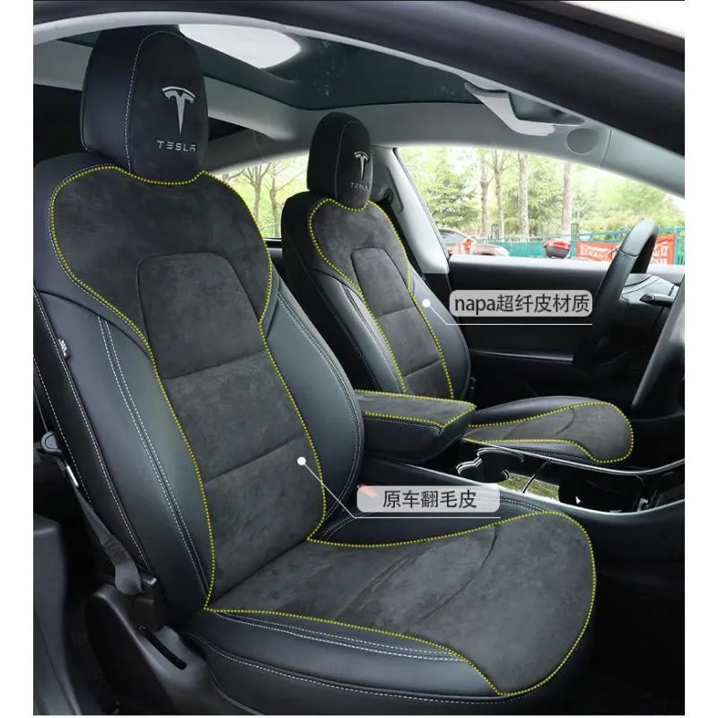 Pre Tesla Model 3 y kryt sedadla Alcantara Nappa Koža Full Surround Style Factory Wholesale Cena Cena Biely vankúšový automobil Interiér automobilu