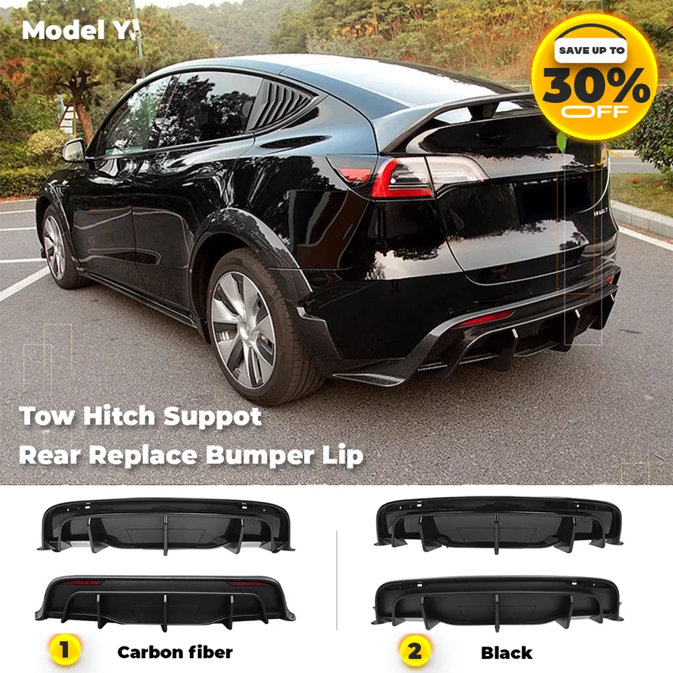 Pre Tesla Model Y 2021- 2023 Zadný nárazník difúzor piene SPOILER Body Body Body Black uhlíkový vzhľad