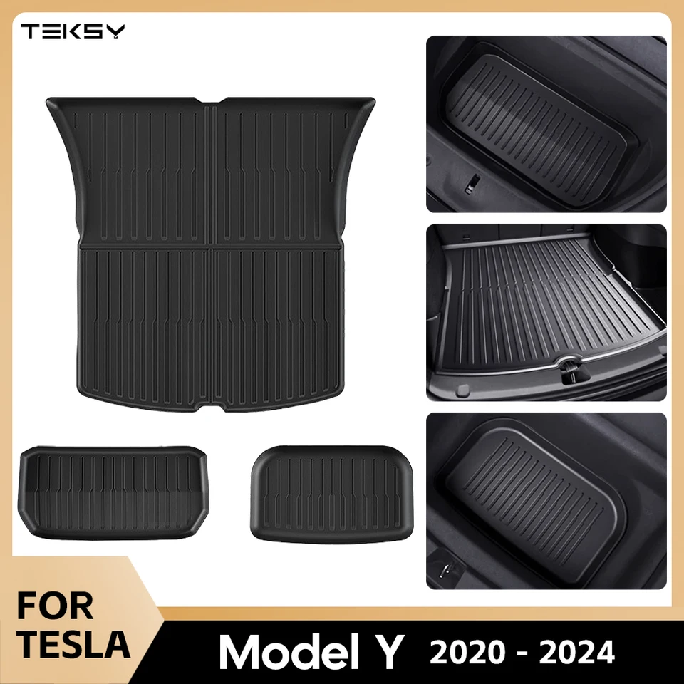 Pre Tesla Model Y 2021-2024 Predný a zadný kmeň kobercový koberec vodotesné podložky odolné voči poveternostným vankúšom nahor a nadol rohože