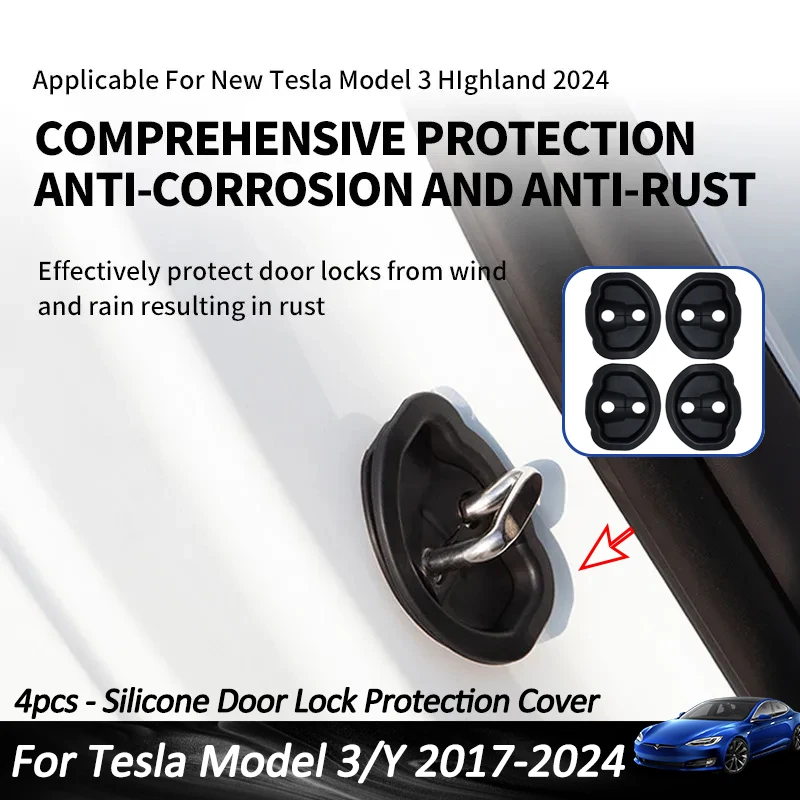 Pre Tesla Model Y 2023 Silikónový zámok Ochrana dverí Kryt pracky pre Tesla Model 3 2024 Dverové zámky Západky na krytie príslušenstva