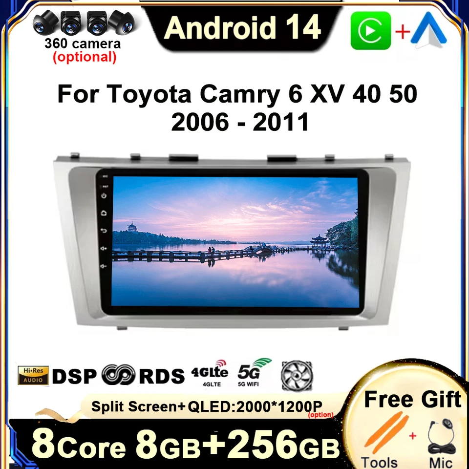 Pre Toyota Camry 6 xv 40 50 50 2006 - 2011 DSP Stereo QLED Screen Android 14 Multimediálny hráč GPS navigáciu WiFi Tools 8 jadro 8
