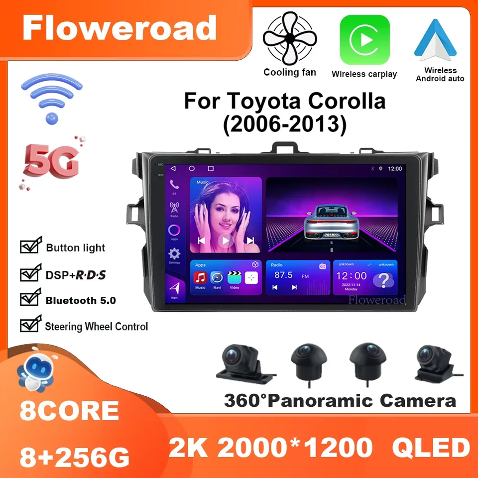 Pre Toyota Corolla E140/150 2007 2008 2009 2010 2012 2012 2013 2013 Android 14 Auto Radio Car Multimedia Video Player CarPlay Nav GPS