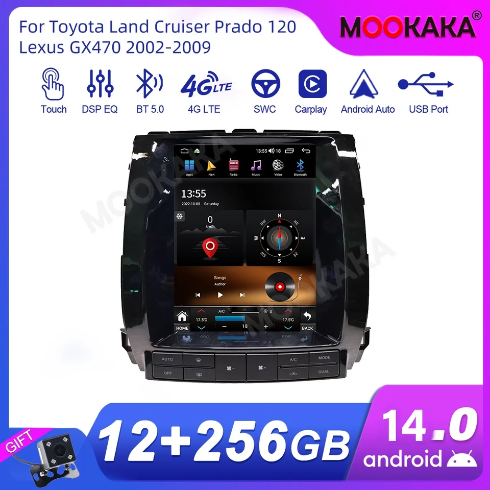 Pre Toyota Land Cruiser Prado 120 Lexus GX470 2002 - 2009 Car Radio Multimedia Player Wireless CarPlay Android Auto Autoradio