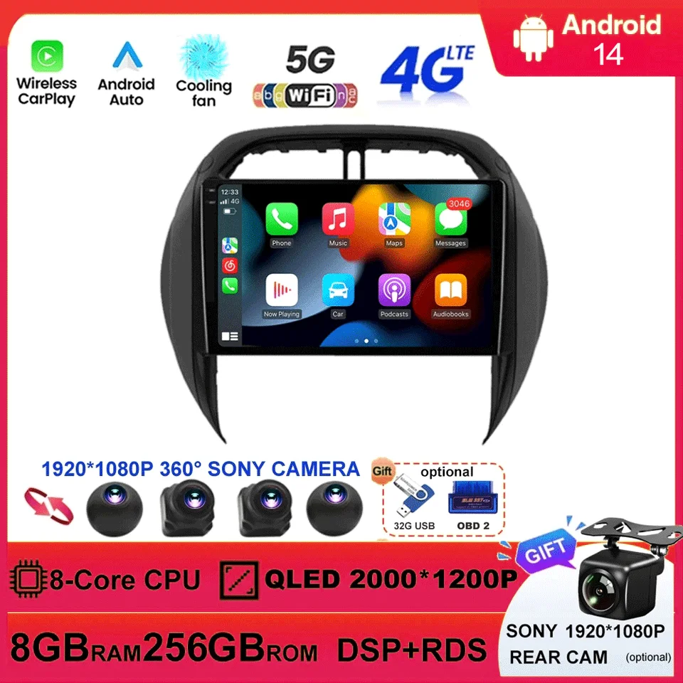 Pre Toyota Rav4 2003 2004 2005 CAR RADIO VIDEO Multimedia prehrávač Android Auto Navigation GPS GPS Autoradio CarPlay Head Unik Audio