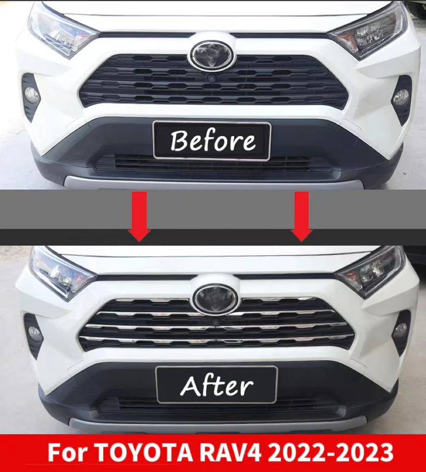 Pre Toyota RAV4 2019-2023 Predná mriežka obloženie lišta chrómová z nehrdzavejúcej ocele Vložka vložka na kapotu Ochranná nálepka