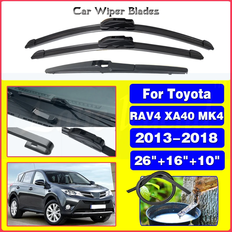 Pre Toyota RAV4 XA40 MK4 2013-2018 Čepele predného zadného stierača Čepele kefy Cutter Príslušenstvo j Hook 2014 2015 2016 2017 26 +16 +10
