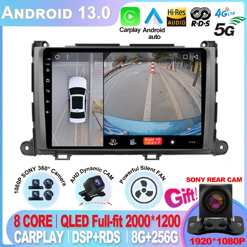 Pre Toyota Sienna 2009 2010 2012 2012 2013 2014 Android 13 CAR GPS Player Stereo Radio 2 DIN 8 Core Touch IPS Button