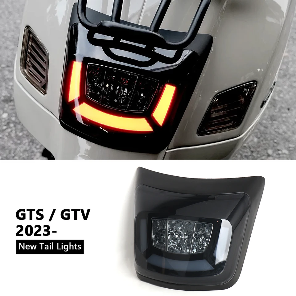 Pre Vespa GTS300 GTV300 GTS GTV 300 2023 2024 LED chvost brzdia Tail svetlo červená dymová šošovka zadná licenčná žiarovka Denný bežný signál
