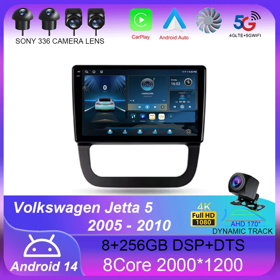 Pre Volkswagen Jetta 5 2005 - 2010 CarPlay Auto 4G+WiFi GPS Car Radio navigácia multimediálne videohráce stereo bt Android 14