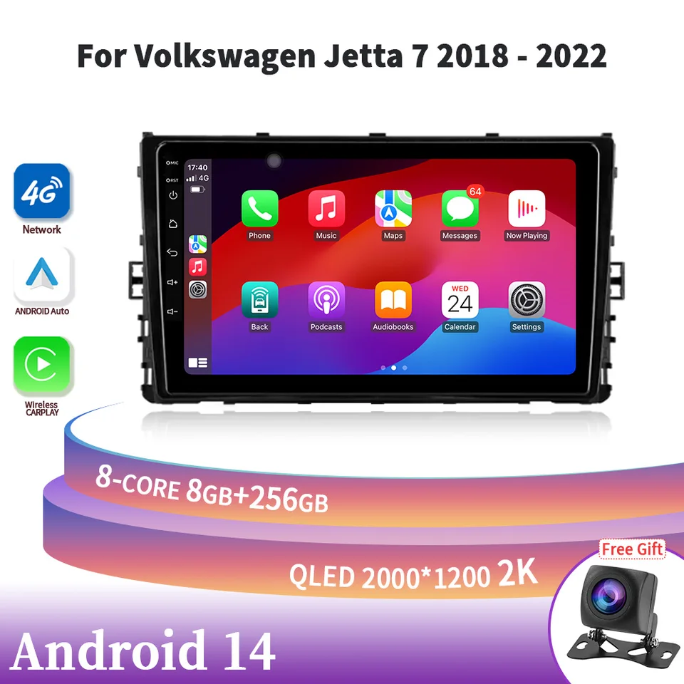 Pre Volkswagen Jetta 7 2018-2022 Android 14 Wireless Carplay Car Auto Radio Multimedia Touch Screen Stereo G GPS navigačné wifi WiFi