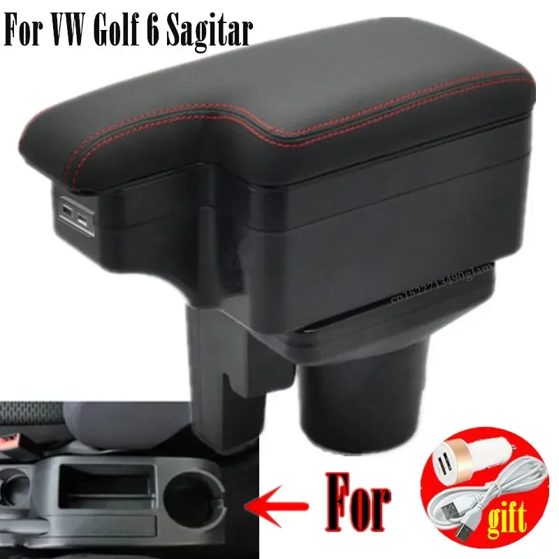 Pre Volkswagen Mk5 Golf Mk 5 6 2005-2011 Centrálna skrinka Central Obchod Content Box Cup Držiteľ interiérové ​​auto v štýle USB nabíjanie USB