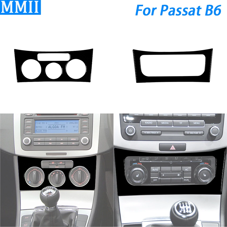 Pre Volkswagen Passat B6 2006-2011 klavír Black Air Conditioning AC Ovládací panel Tink Cover Cover Interiérové ​​príslušenstvo nálepka