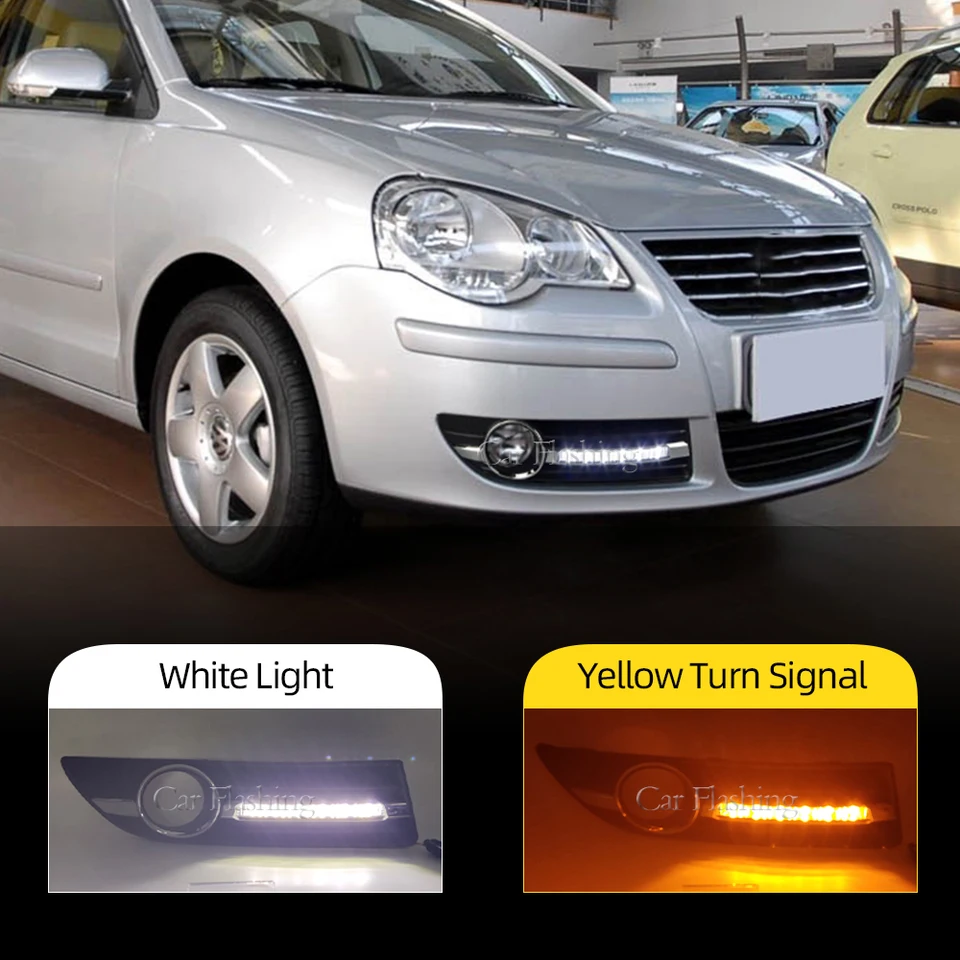 Pre Volkswagen Polo 9N3 2005 2006 2007 2008 2009 2010 LED DRL DENNÉ DENNÉ LIGHT DENNÉ DENNÉ svetlo so žltým zákrutom signálu