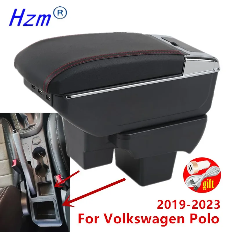 Pre Volkswagen Polo lakťové skrinky 2019-2024 pre VW Polo Car lakťové lakťové krabičky Interná dodatočná dodatok USB nabíjanie automobilových doplnkov