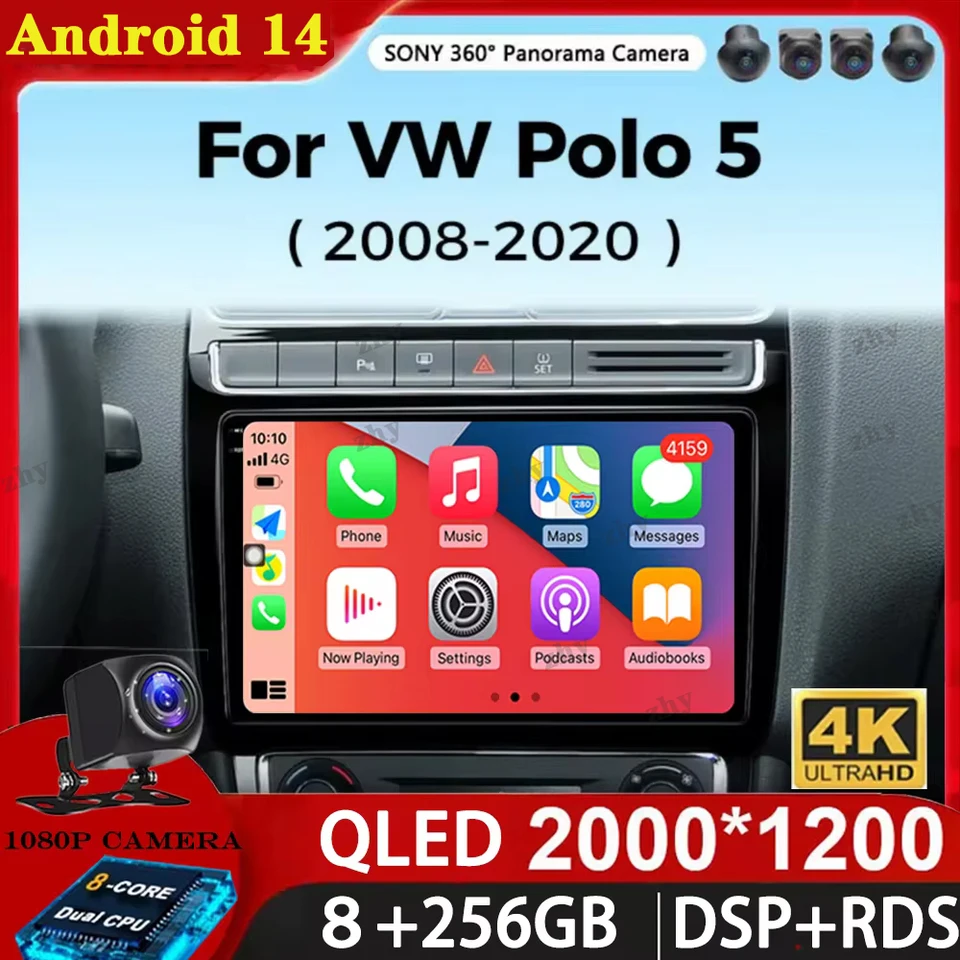 Pre Volkswagen VW Polo Sedan 2008 - 2020 navigačné GPS multimediálny hráč WiFi+4G Stereo Video DSP Android 14 CARPLAY Car Radio Radio