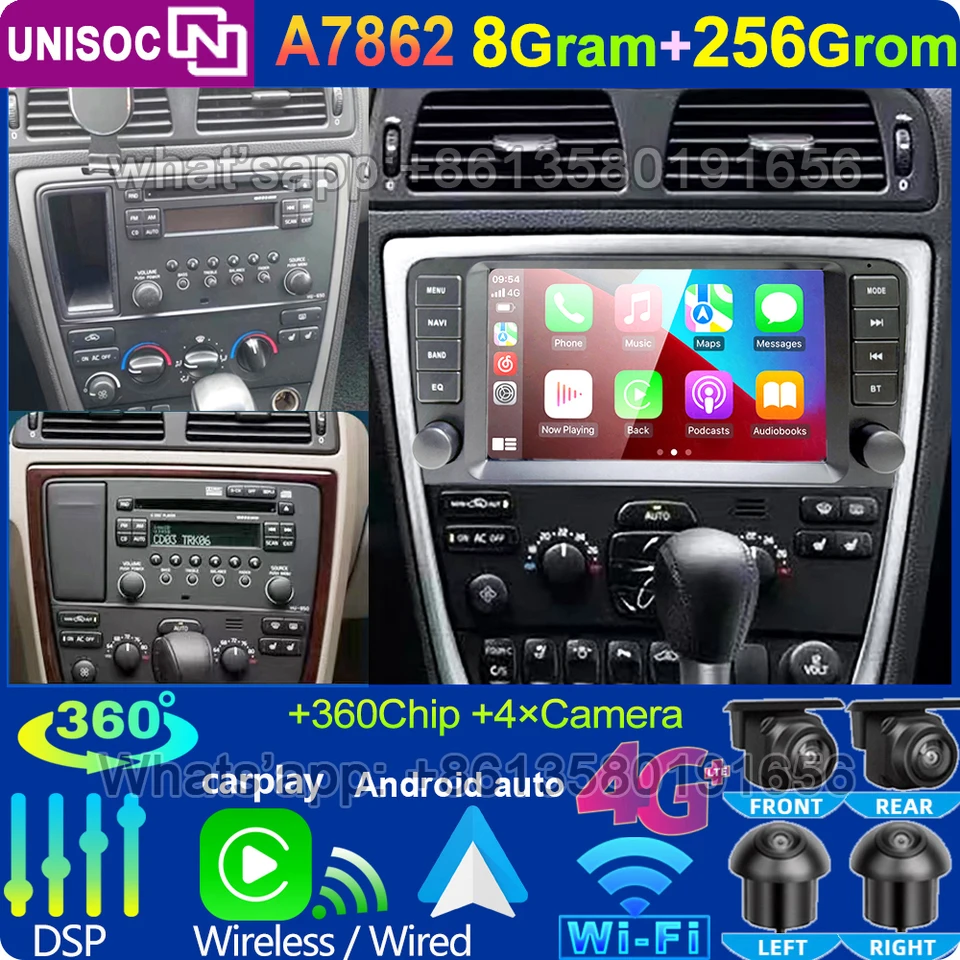 Pre Volvo XC70 V70 S60 2005-2009 S40 V40 Radio Radio Multimedia Player Navi GPS CarPlay Android Gomb Gomb