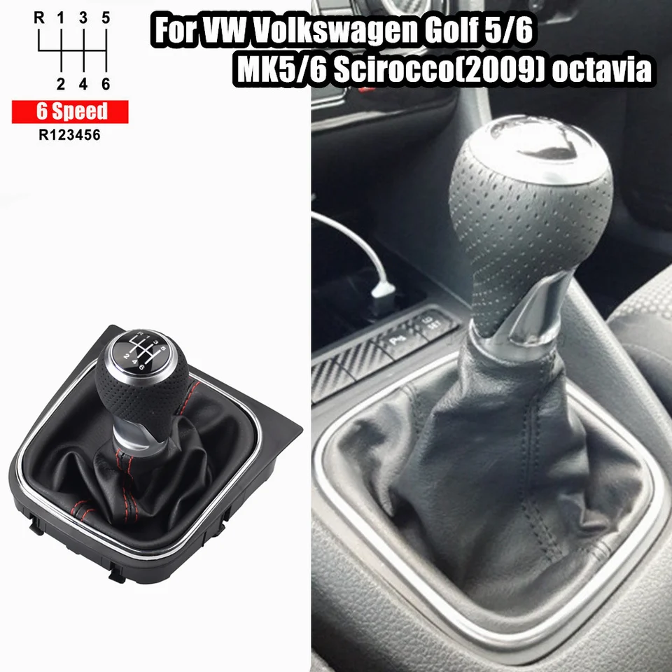 Pre VW Golf 5 králikov Jetta MK5 2004-2009 5 6 rýchlostných manuálnych radov prevodovky s gombíkom s koženým obojkom Case Case Styling Red Silver