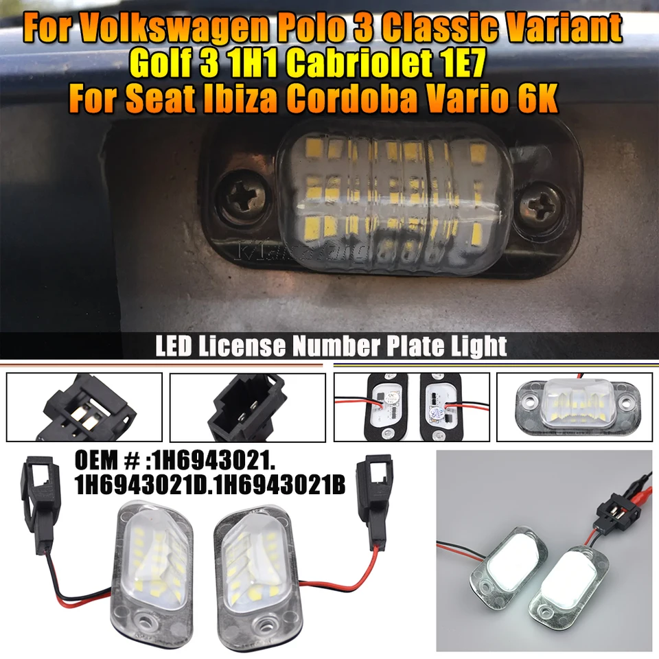 Pre VW Polo 3 Classic Variant Golf 3 1H1 sedadlo Ibiza Cordoba 2pcs LED Licencia Number Doska Svetlé auto Styling 1H6943021