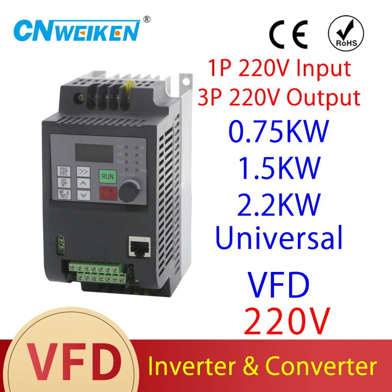 Pre všetkých! 0,75-11KW pre vodné čerpadlo VFD 1FASE 220V v 3PHASE 220V/380V OUT VARITATION FREKVENTNÁ HORE Rýchlosť motora Motor
