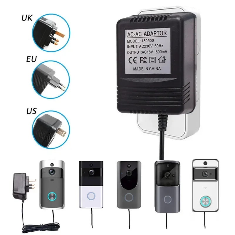pre WiFi Wireless Video Dverne-Bell Camera Adapter USA UK EÚ Plug 18V AC Transformer Charger IP Video Ring Ring 110V-240V