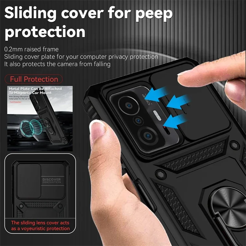 Pre Xiaomi 11T Pro Case Magnetic Stand Ring Case Puzdro Fir Xiomi Xaomi Mi 11 T T11t 11TPRO Slide Camera Armor Zadný kryt