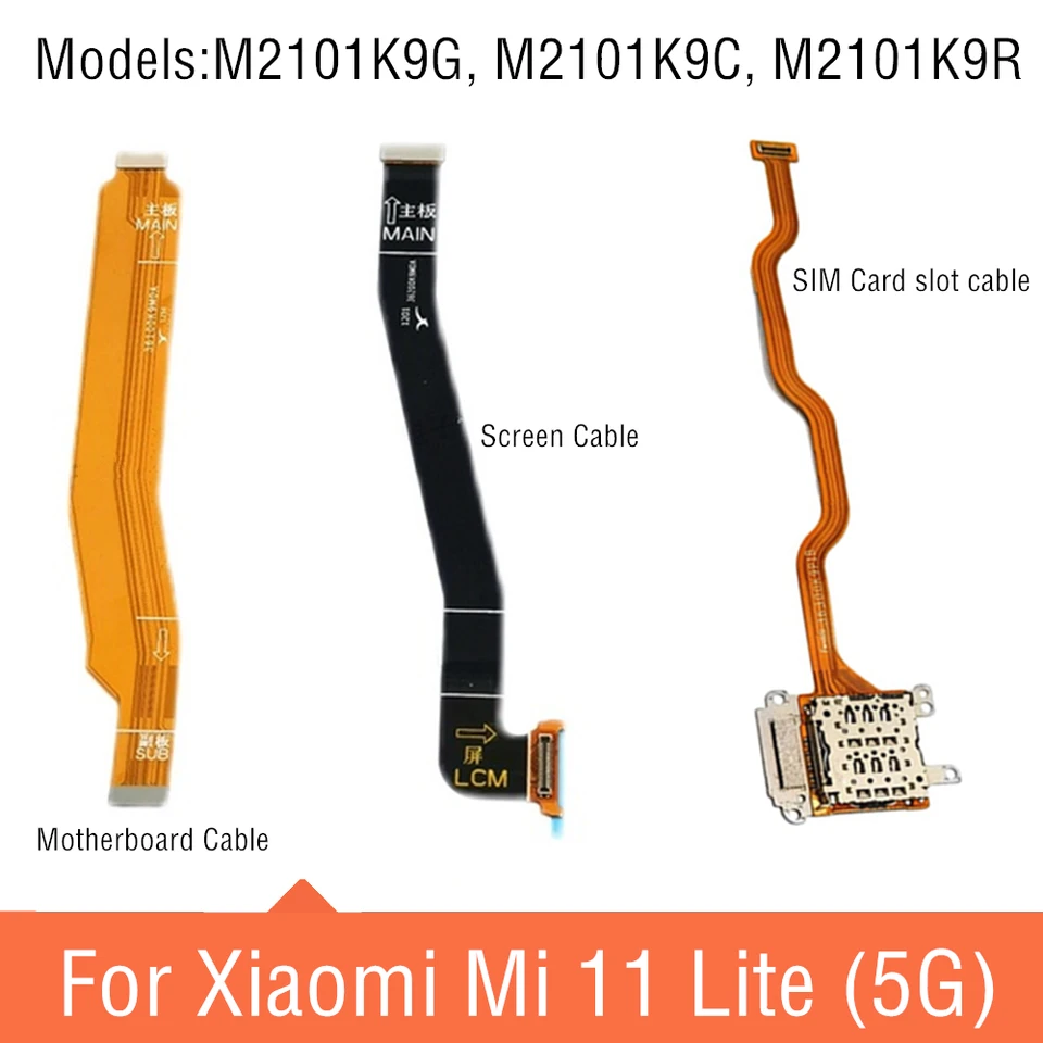 Pre Xiaomi Mi 11 Lite 5G USB nabíjací port doska Displej flex káblových konektorov pre základnú dosku a SIM kartu SIM Card Cable Cable