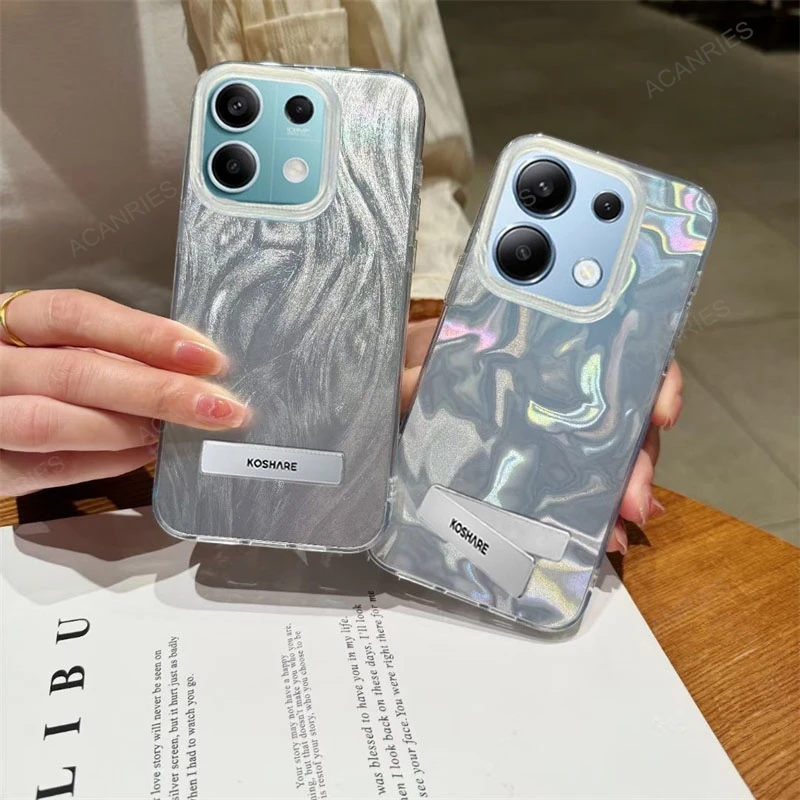 Pre Xiaomi Mi POCO X6 PRO 5G X5 X3 NFC F6 F5 F3 M6 4G M5S M3 C65 Skladací držiak Laserový silikónový puzdro Poko X 6 5 F 3 STAND kryt