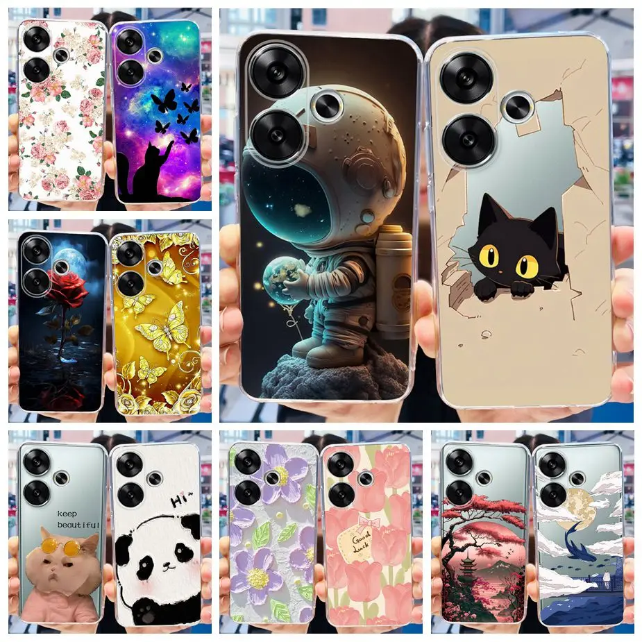 Pre Xiaomi Poco F6 puzdro Redmi Turbo3 roztomilý módny maľovaný kryt číry silikónový telefón pre Xiaomi Redmi Turbo 3 Poco F6 Shell