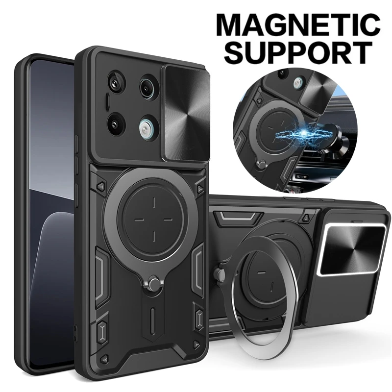 Pre Xiaomi POCO X6 5G puzdro Magnetický prsteň Armor Scquople Coque pre POCOX6 POoko Little X6 POCCO X 6 5G Objektív ochrana ochrany krytu