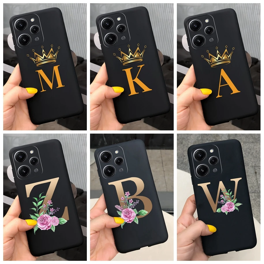 Pre Xiaomi Redmi 12 4G Case 2023 Módne písmená Čierny silikónový mäkký kryt pre Xiomi Redmi 12 Protector Redmi12 Shock odolný voči fonde