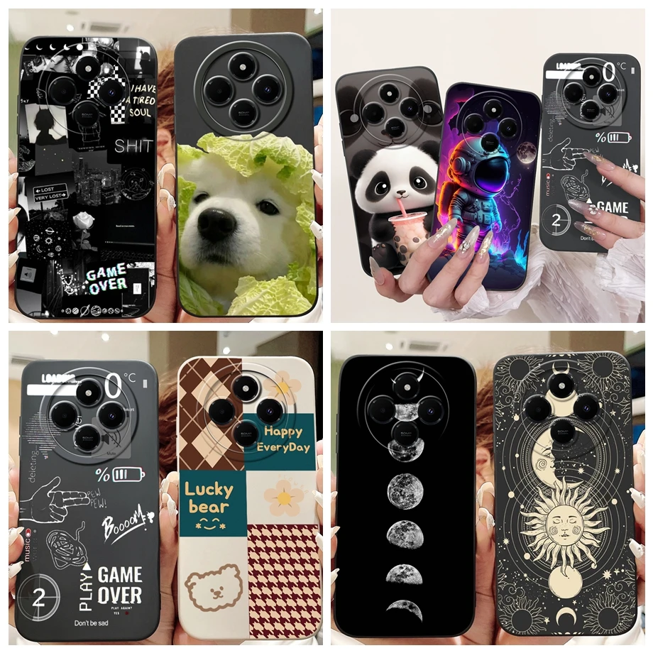 Pre Xiaomi Redmi 14C / Mi 14 Pro 14t Pro Case Liquid Silikone Soft TPU Zadný kryt Redmi14C Telefón Funda Gothic Black Night Bumper