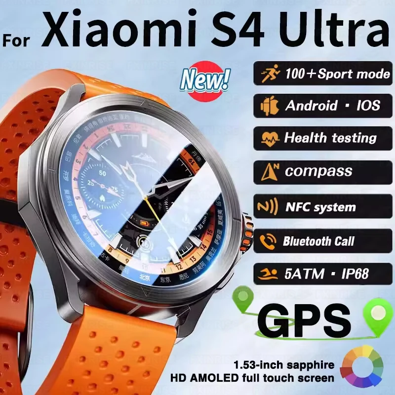 Pre Xiaomi S4 Ultra GPS Sport Smart Watch Men Náramok Amoled HD Screen Bluetooth Call NFC srdcová frekvencia 5ATM Witerproof Smartwatch Smartwatch