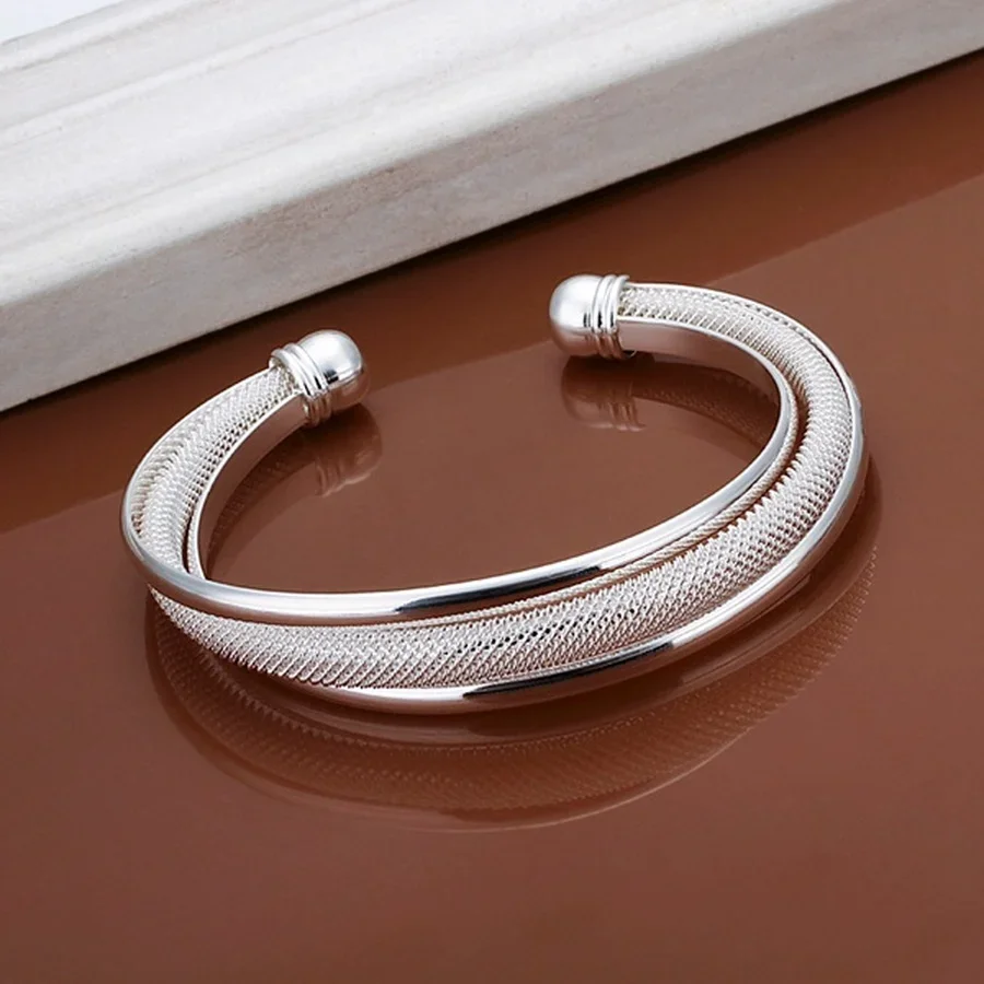 Pre ženy Lady Svadba elegantné retro trend hypotenusové čisté kruhové otvory náramok móda 925 Sterling Silver Jewelry B019