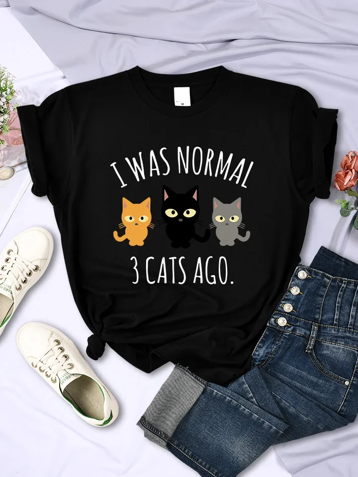 Pred 3 mačkami som bol pred 3 mačkami tlačené tričká s ženským príležitostným viacfarebným odevom hip hop trendy krátke rukávy letné o-neck