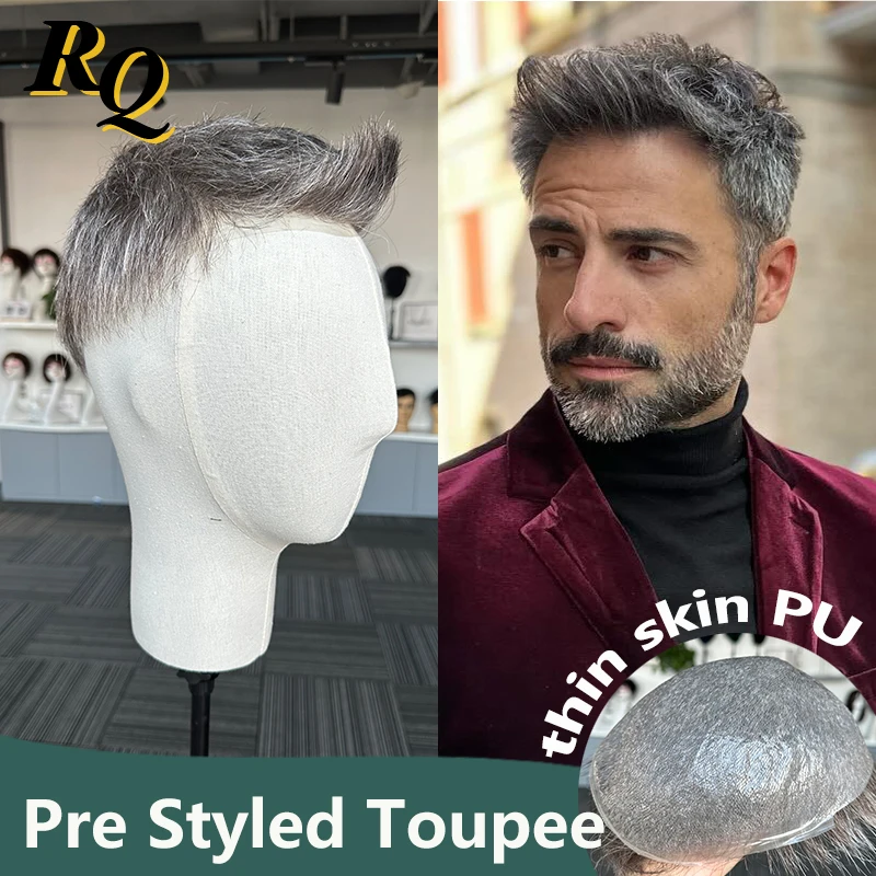 Pred štýlom muži Toupee Peruk 0,04 mm tenká koža Kapilárna protéza Ľudské vlasy Mužská parochňa 1B40 Pánske náhradné systémy vlasov Hombre
