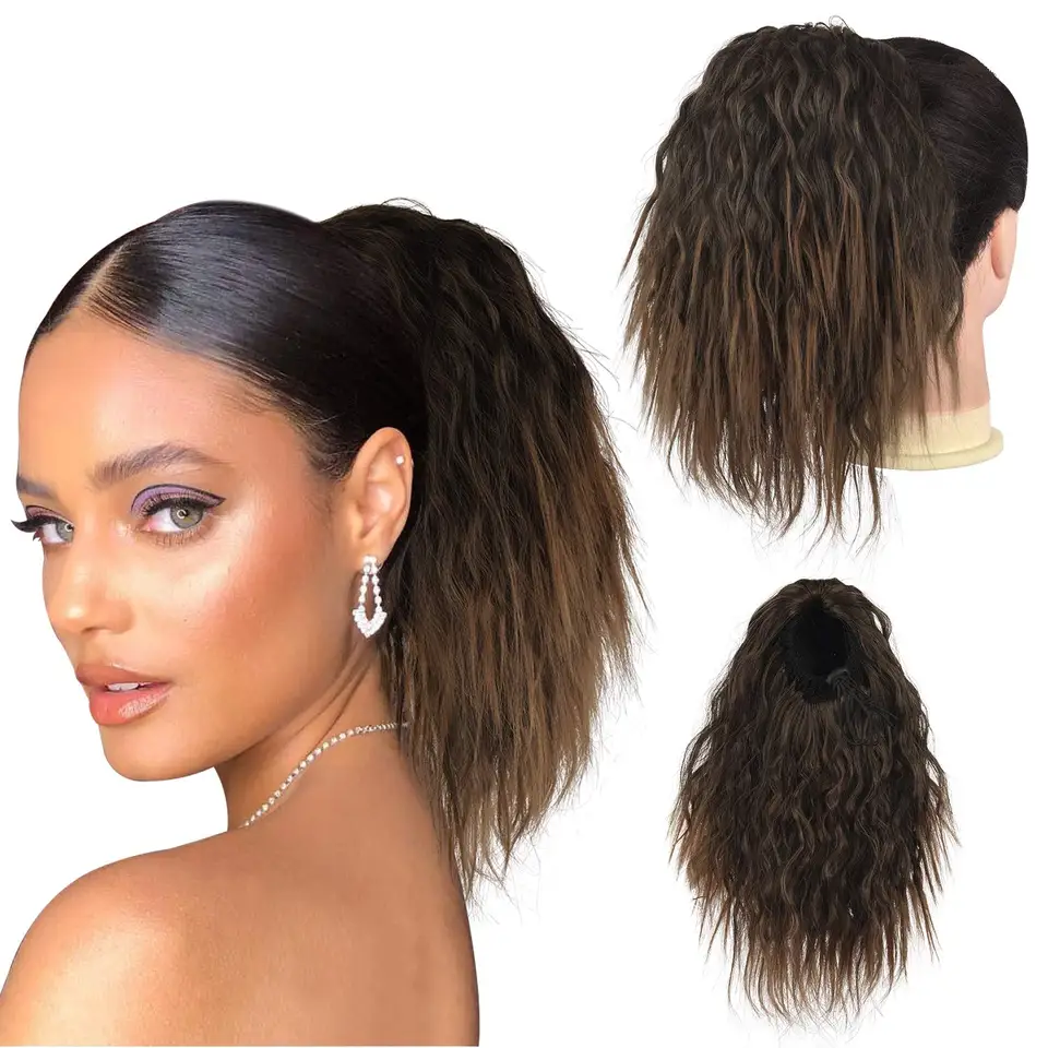 Predlžovanie vlasov afro cop krátky syntetický ombre vodná vlna poník chvost pre ženy False šnúrky kučeravé chignon tai
