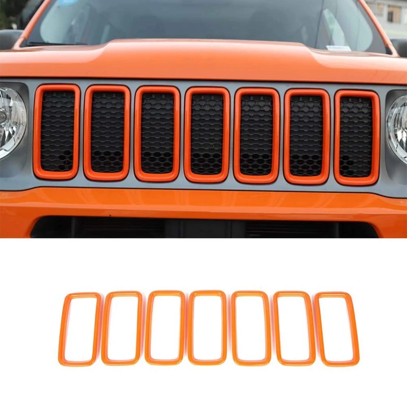 Predná mriežka mriežky vložky mriežky Zastrelenie mriežky Grill Vložka mriežka predná strana pre Jeep Renegade 2019+ 7ks Orange