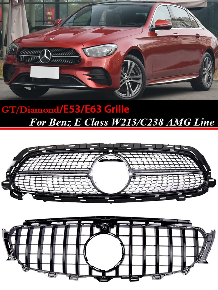 Predná mriežka pre Mercedes Benz E Class W213 C238 GT Panamericana Diamond E53 E63 Facelift AMG Black Silver Chrome Grill