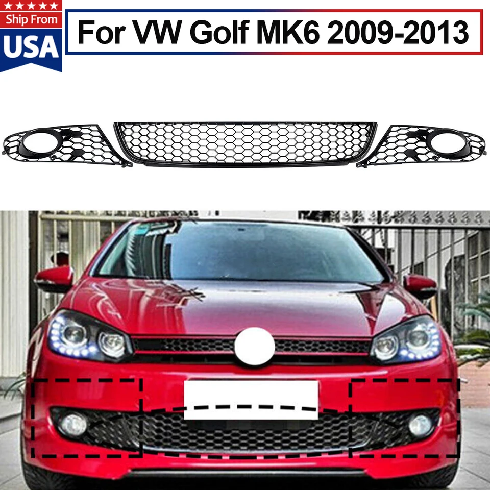 Predná spodná mriežka hmla svetlo grilový kryt Honeycomb pre 2009-13 Volkswagen Golf/Jetta Mk6 Fog Light Grille