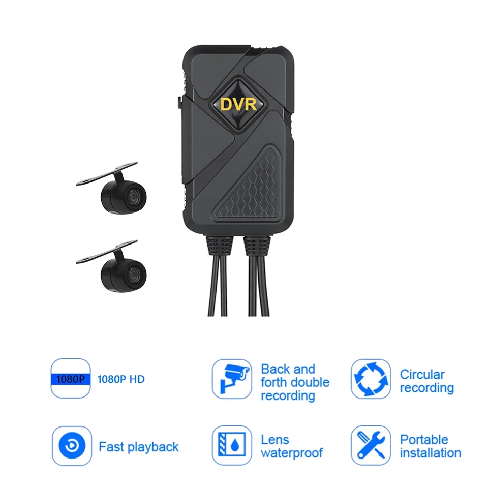 Predné a zadné 2 -kanálové vozidlo DVR 2ch Dash Cam 1080p+720p bezpečnostná kamera Motocyklová motorka Motocyklová kamera Motocykel