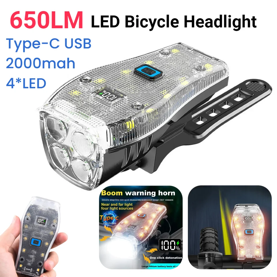 Predné svetlo bicykla s rohom USB nabíjateľné MTB Mountain Bicycle Lamp Displej Displej bicykla svetlometu baterky bicykel Accessorie