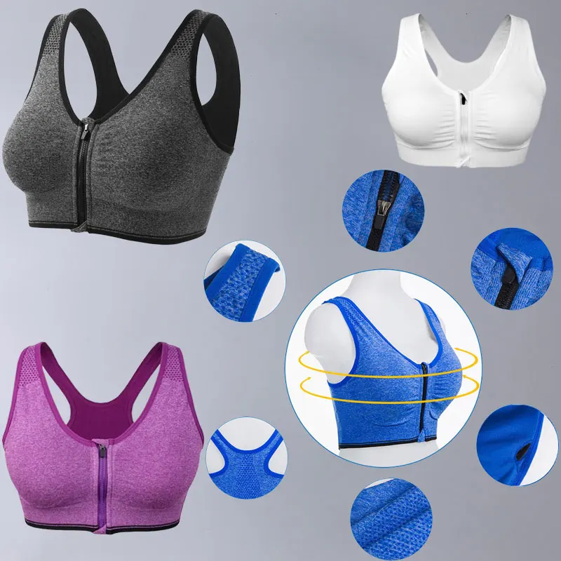 Predné športové podprsenky na zips, šokovo odolné a priedušné, dámske okrajové spodné prádlo, fitness-beh vesta, horná podprsenka jogy, odnímateľná podložka