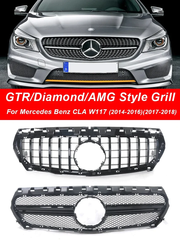 Predný nárazník GT Diamond AMG CLA45 CLA35 GRILL GRIL RACING ABS MRILLE VONKAJTE PRE Mercedes CLA W117 2014-2018