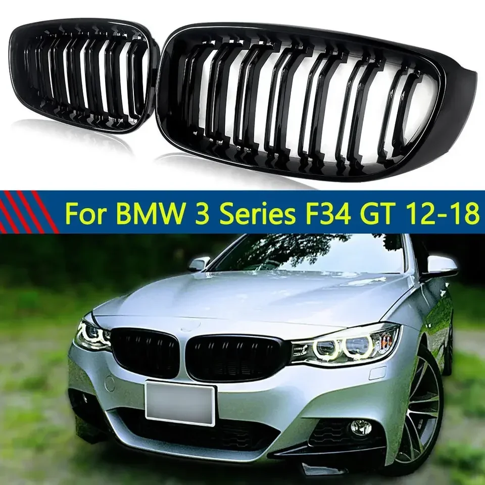 Predný nárazník obličkový mriežku pre mriežku pre BMW F34 3-série GT 12-18 Gloss Black Pair