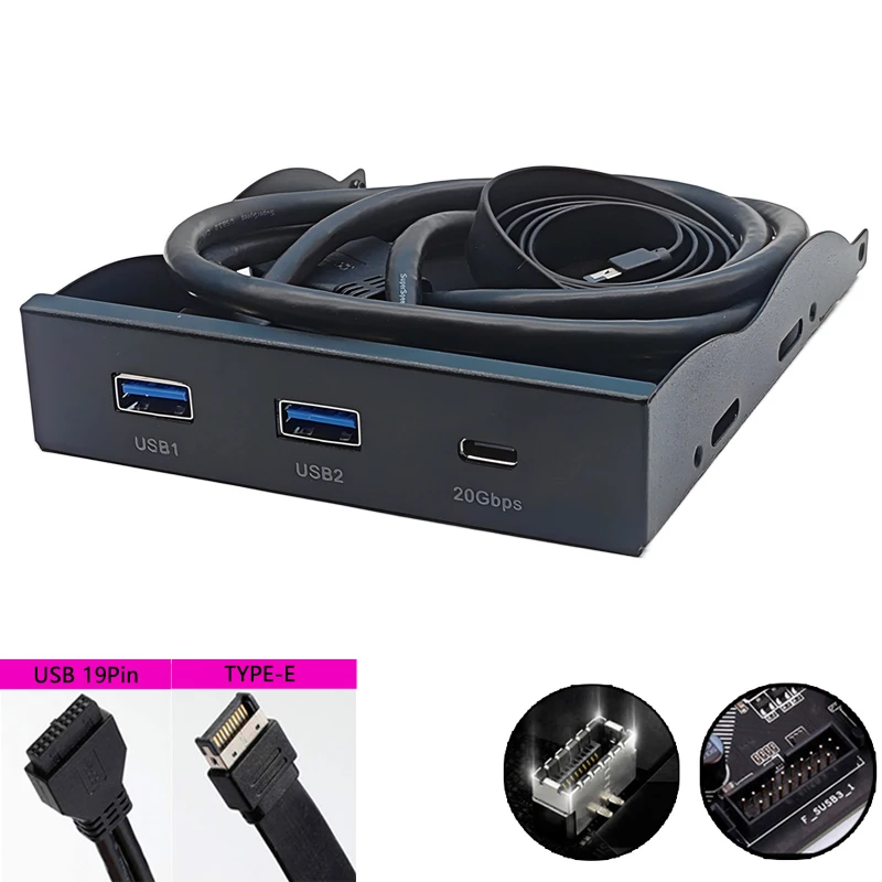 Predný panel USB pre PC 2 port USB 3,2 Gen1 5 Gbps + 1 port typu C 10 Gbps/20 Gbps